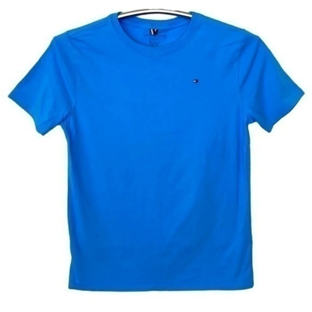 TOMMY HILFIGER | Sky Blue Embroidered Mini Flag Logo Shirt, Youth Size XL
